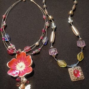 Vintage Chico's Floral Pendant Necklace + Oltreska  Pendant Necklace.